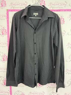 Mexx shirt button up Charcoal Gray Pinstripe Long-Sleeve Dress Shirt